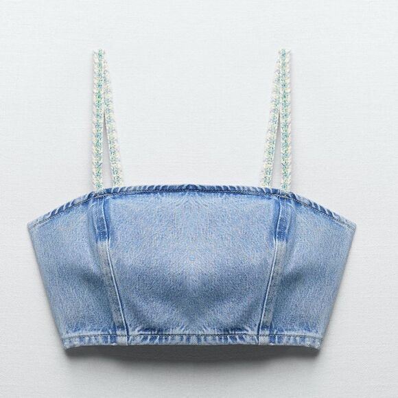 Zara CONTRAST CROP TOP DENIM NEW - Picture 5 of 10